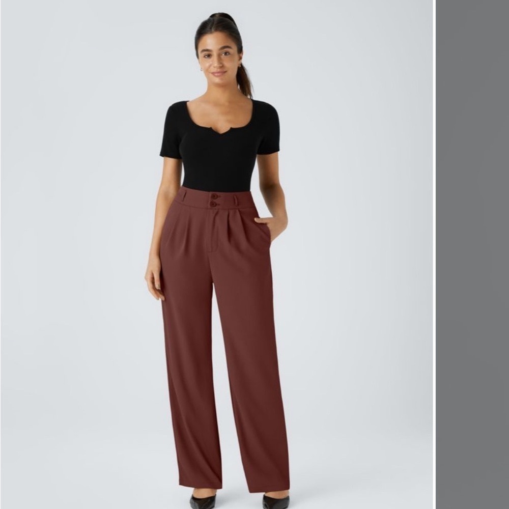 Halara High Waisted Button Zipper Side Pocket
Shirred Straight Leg Work Pants